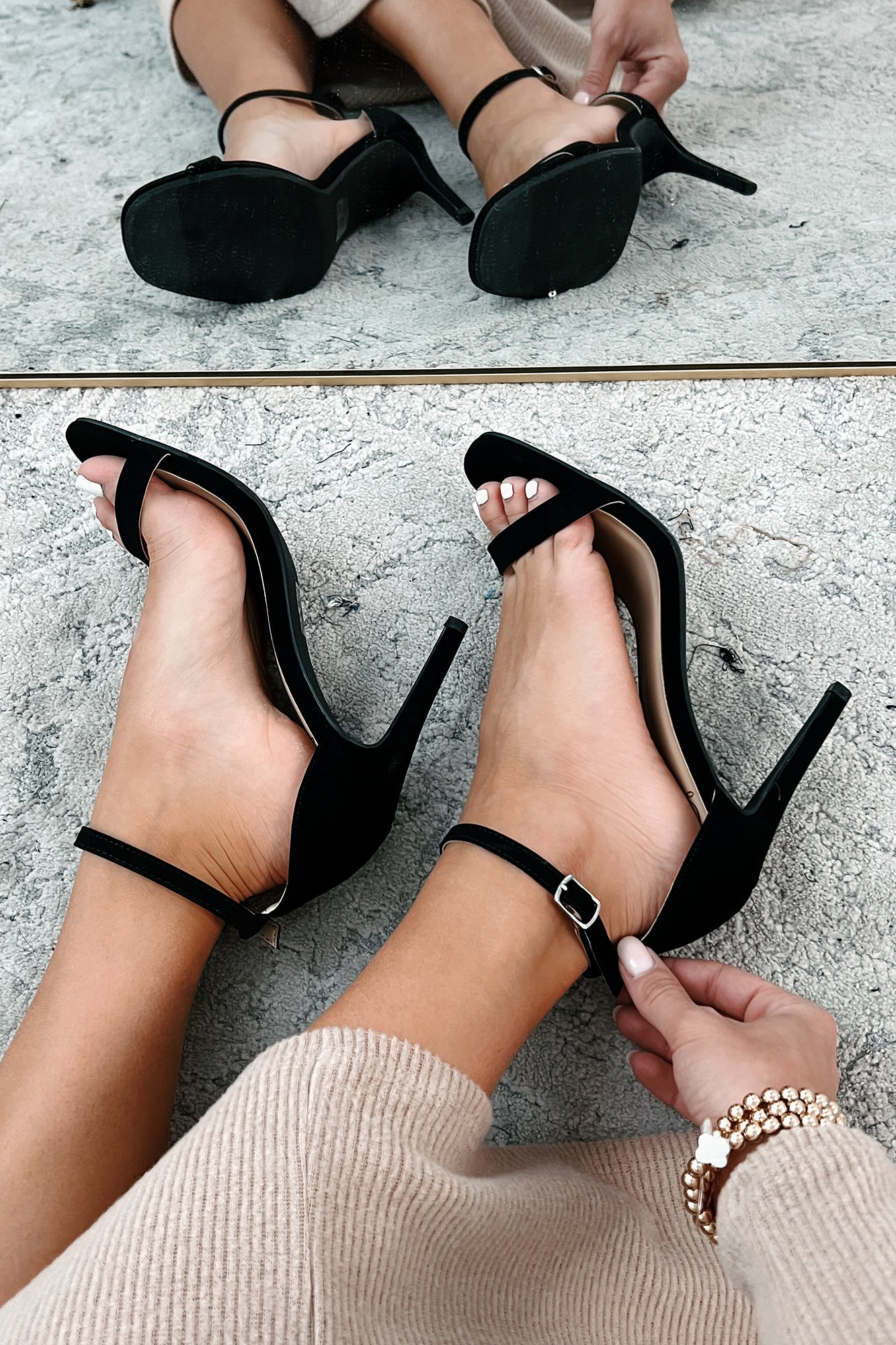 Taking Initiative Ankle Strap Heels (Black Nubuck)