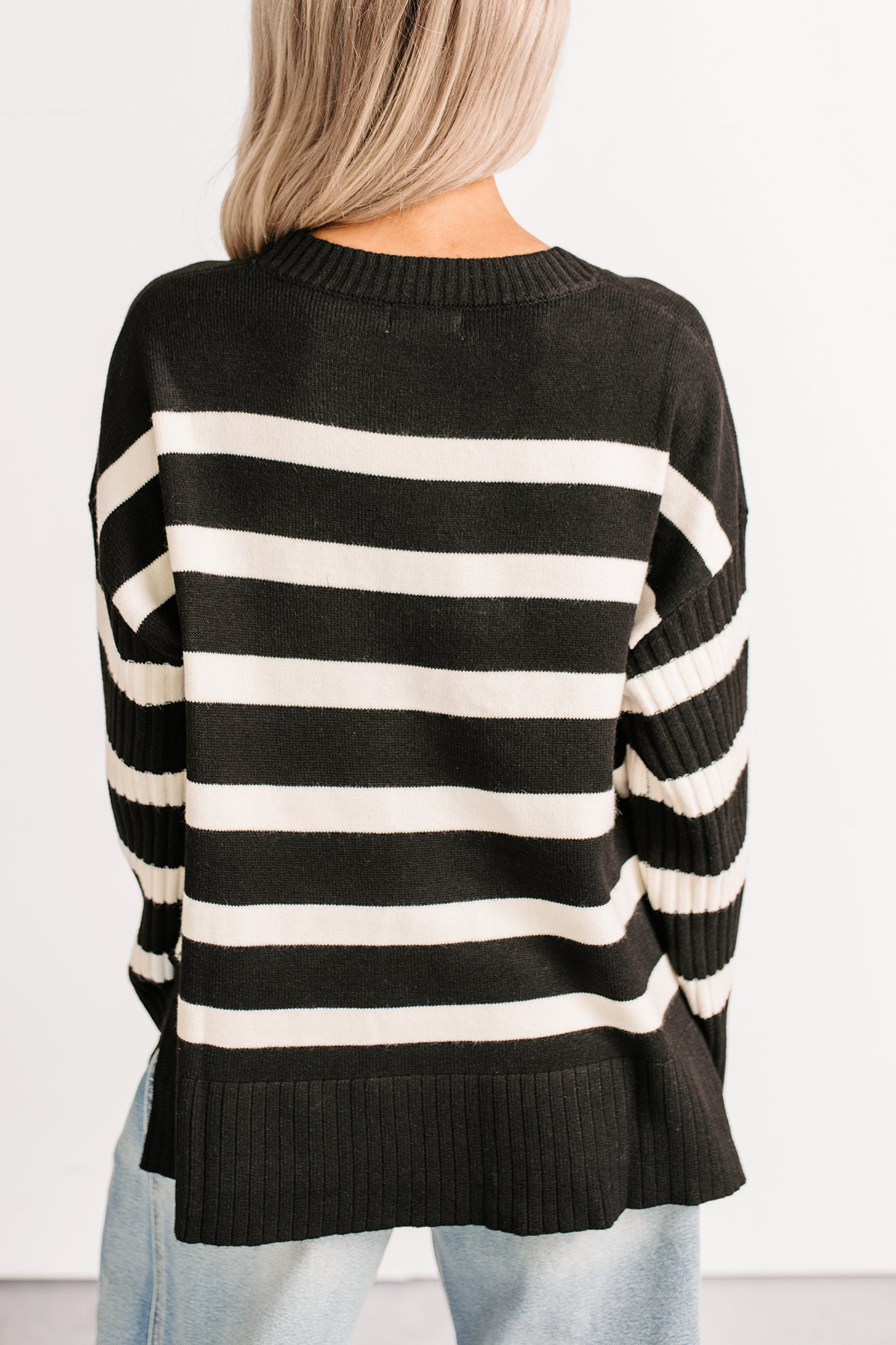 You All Along Striped Oversized Sweater (Black)
