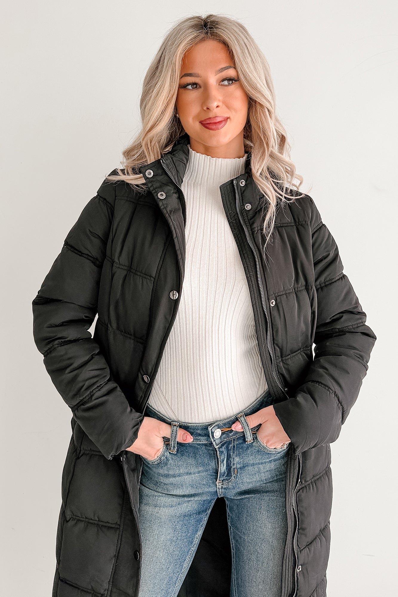 Winter Welcome Knee Length Puffer Coat (Black)