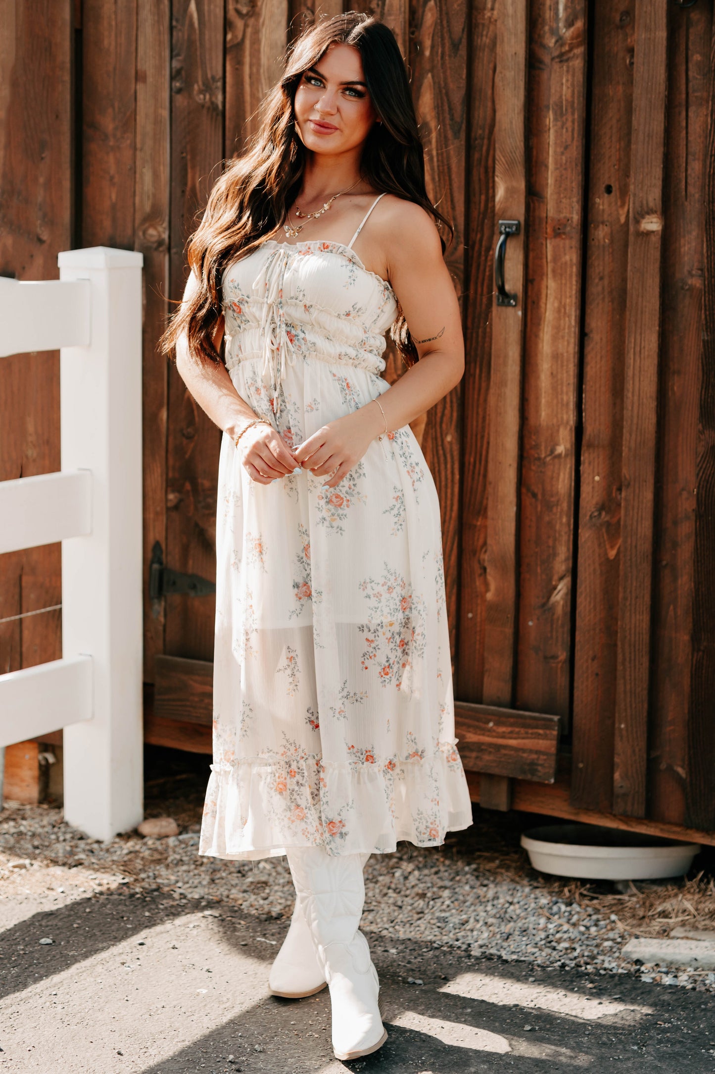 Peach Please Sleeveless Floral Midi Dress (Cream/Multi)