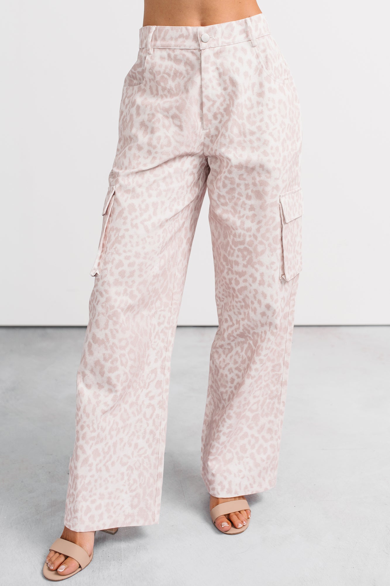 Reyna Wide Leg Leopard Cargo Jeans (Pink/White)