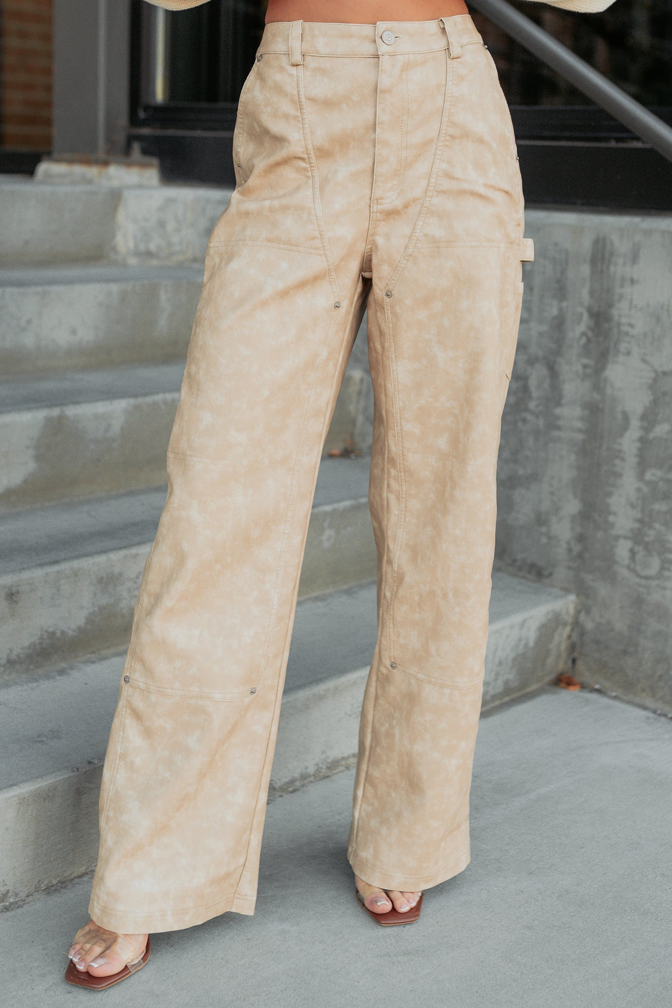 Vincent Faux Leather FORE Carpenter Pants (Beige)