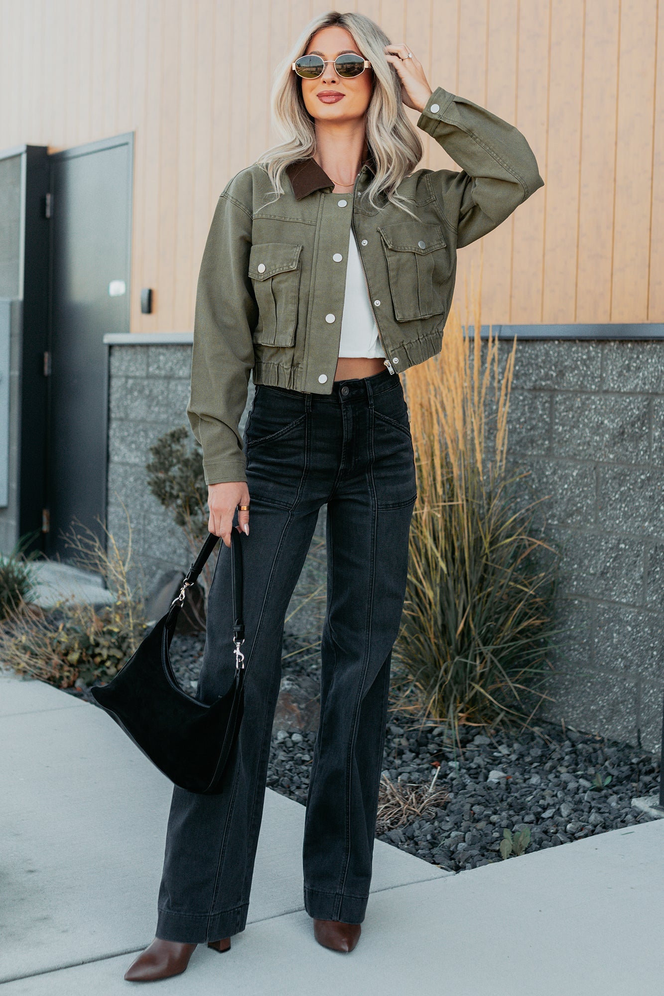 Louis High Rise Flare Hidden Jeans (Charcoal)