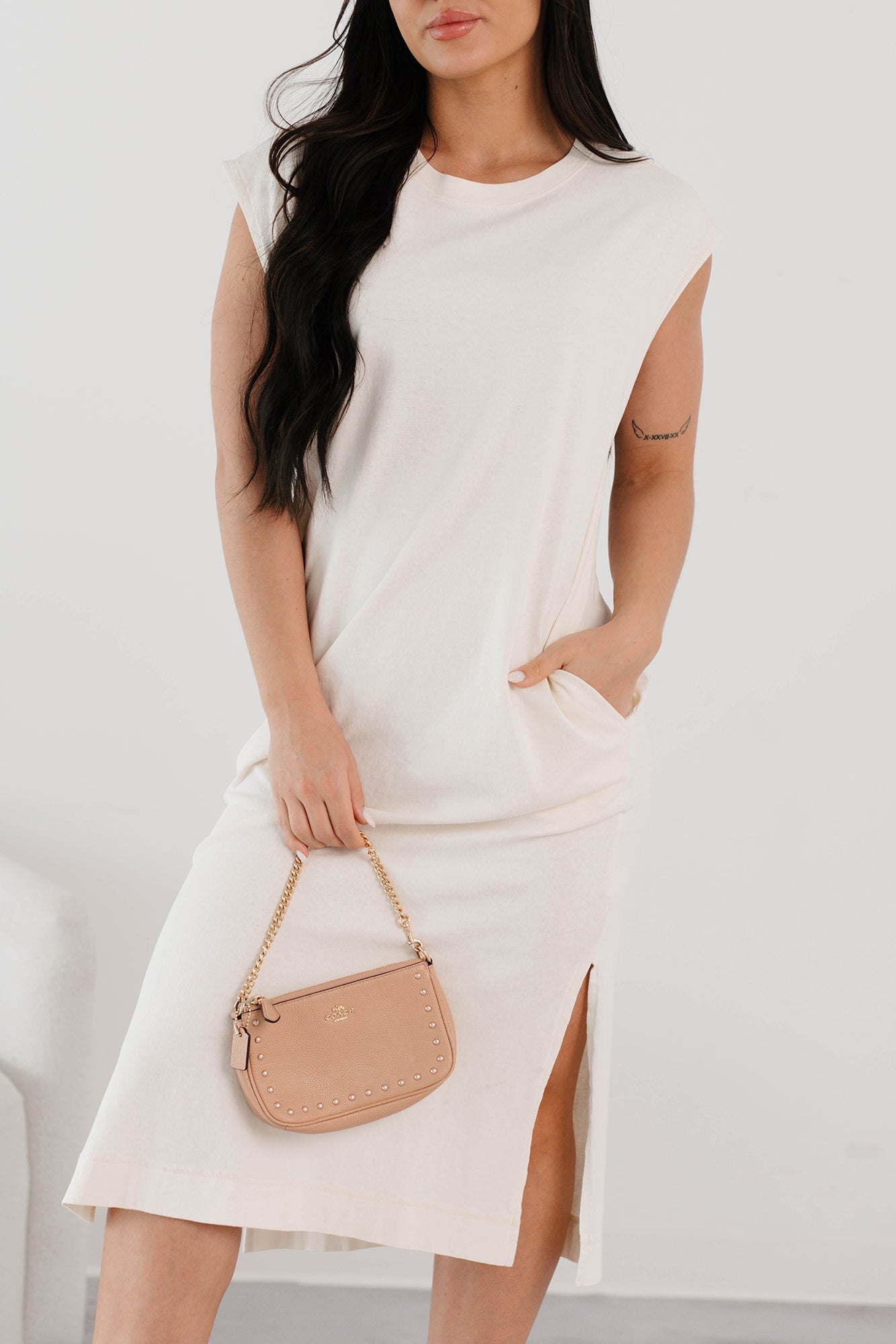 Sundays In Bed Sleeveless Midi Dress (Ivory)