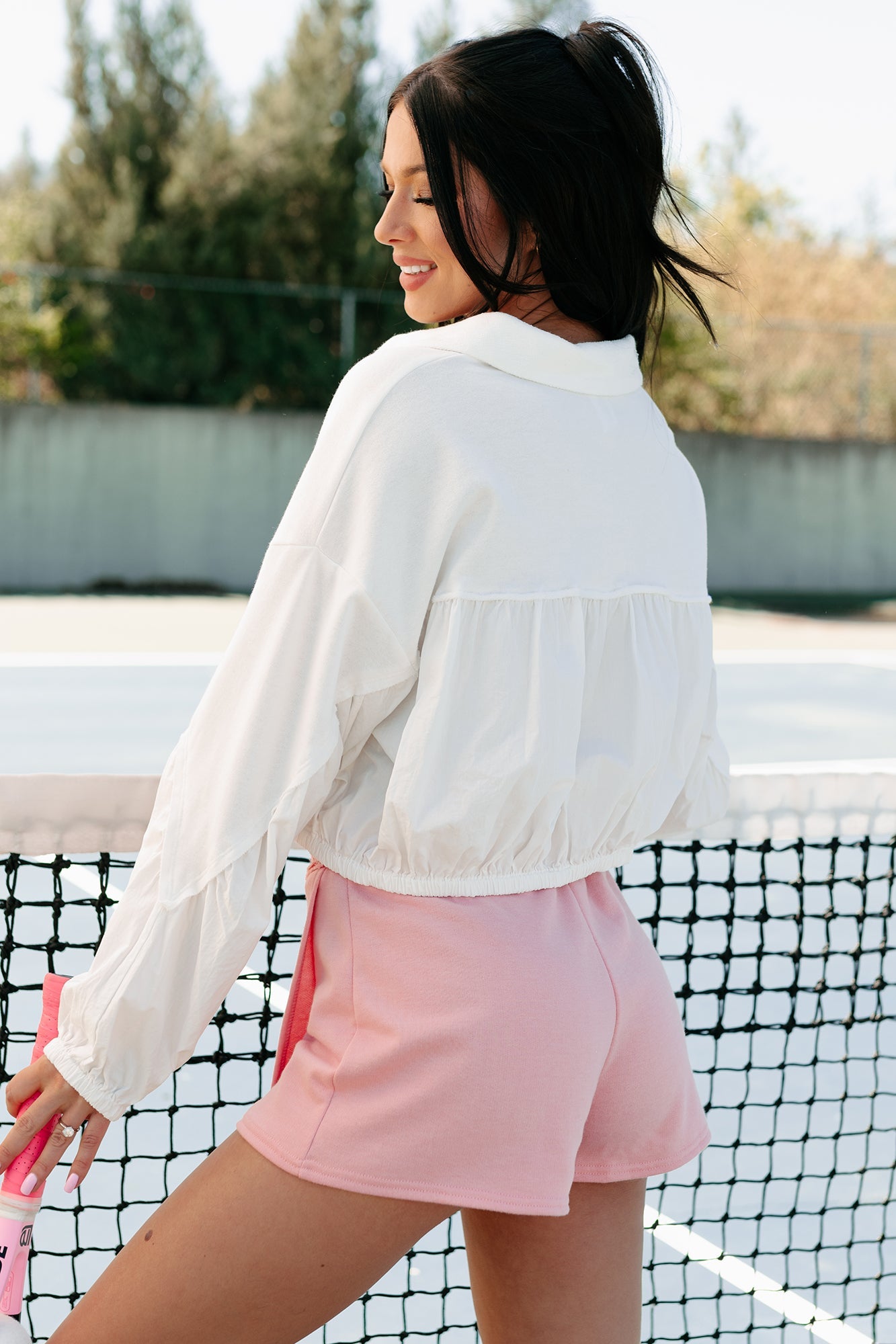 Timeless Journey Half-Zip Crop Top (Off White)