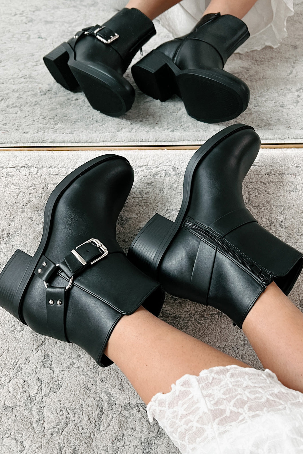 Tough Chick Faux Leather Biker Booties (Black Pu)