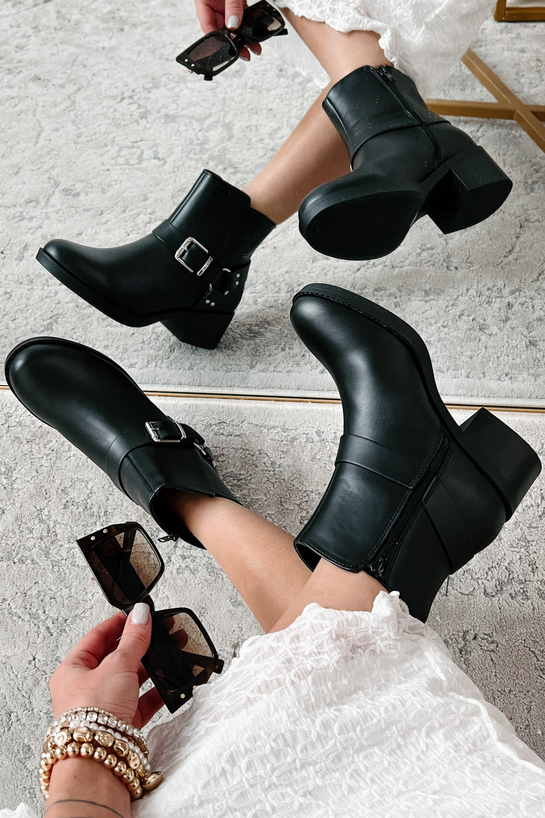 Tough Chick Faux Leather Biker Booties (Black Pu)
