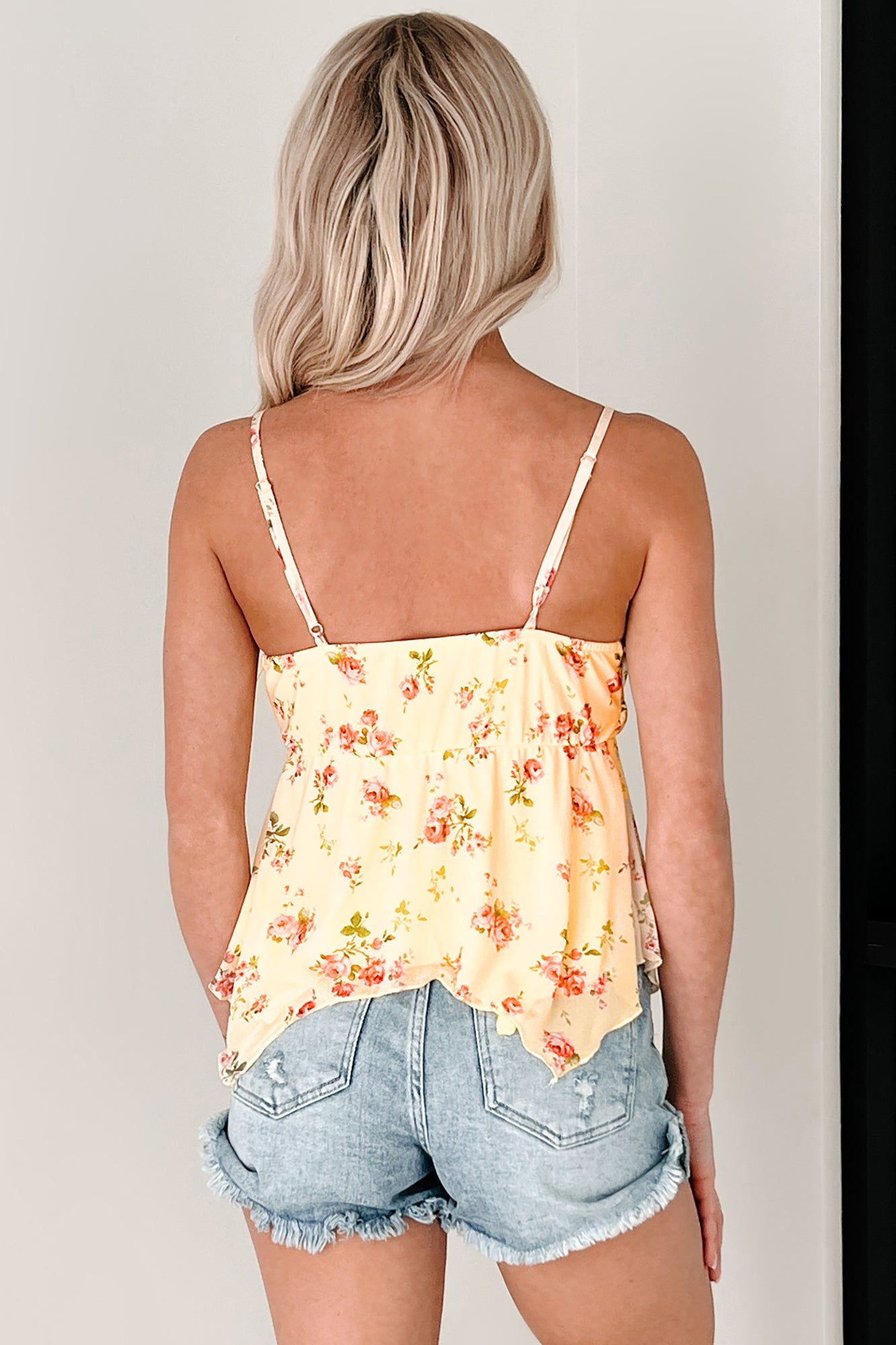 Sunlit Blooms Floral Mesh Tank Top (Yellow/Rose Blossom)