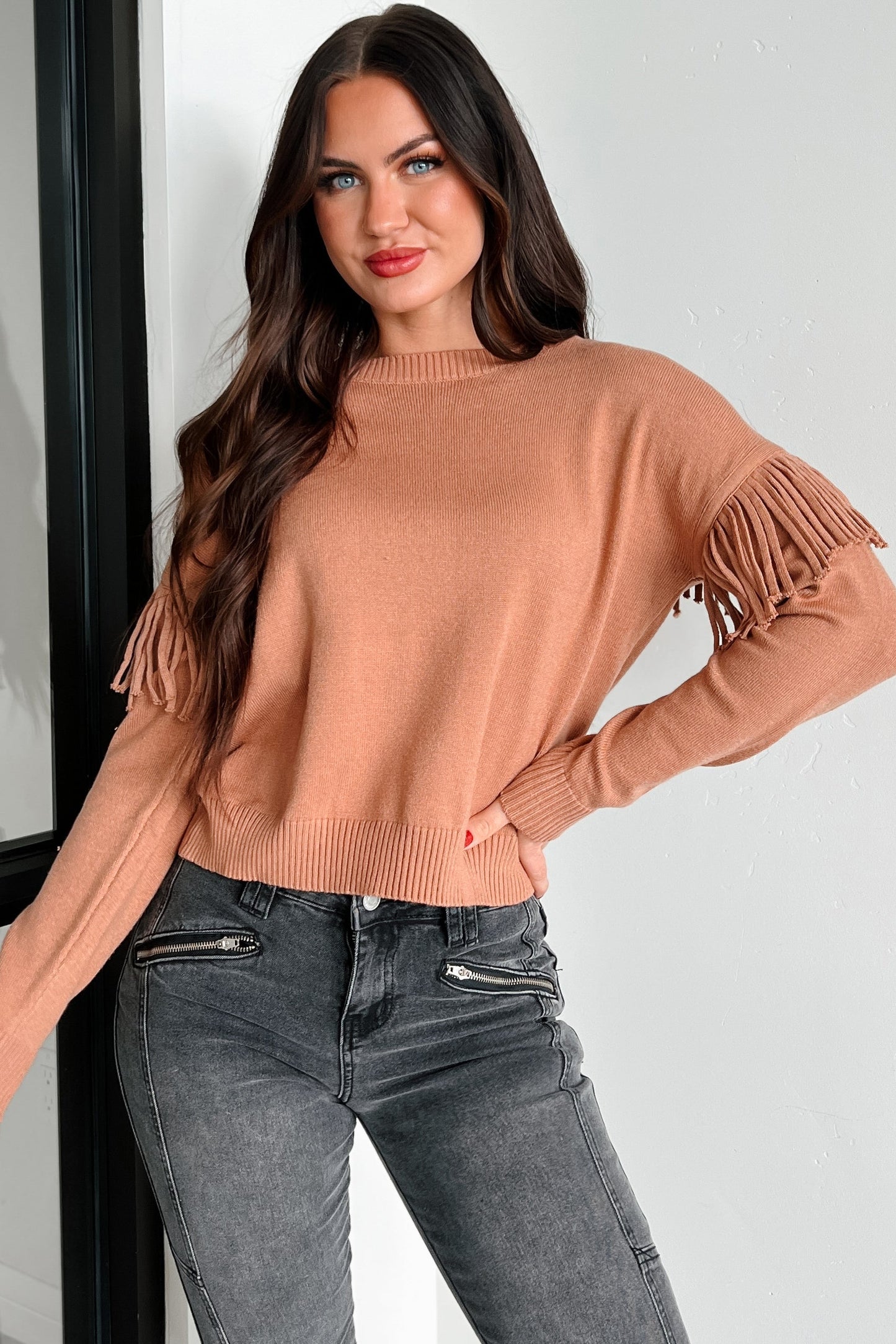 Wyoming Winters Fringe Sweater (Camel)
