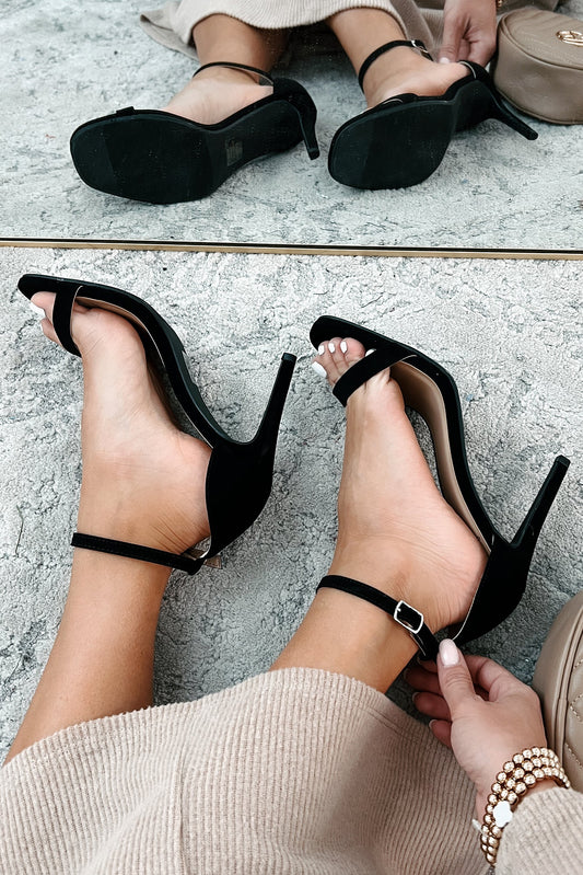 Taking Initiative Ankle Strap Heels (Black Nubuck)