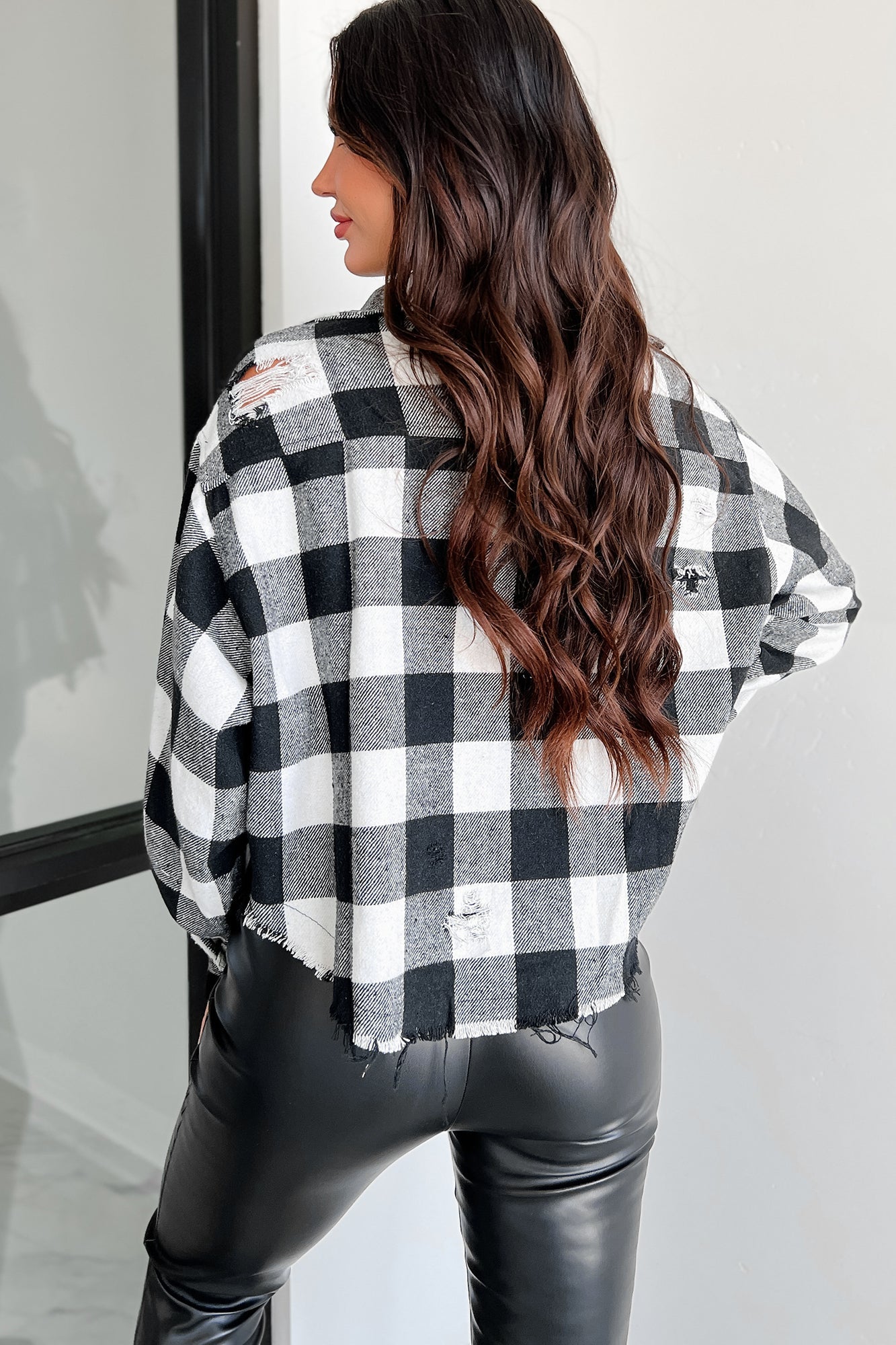 Toughen Up Destroyed Plaid Top (White/Black)