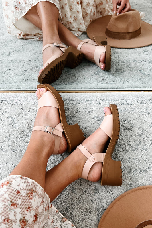 Walking On Air Open Toe Chunky Heel Sandals (Nude)