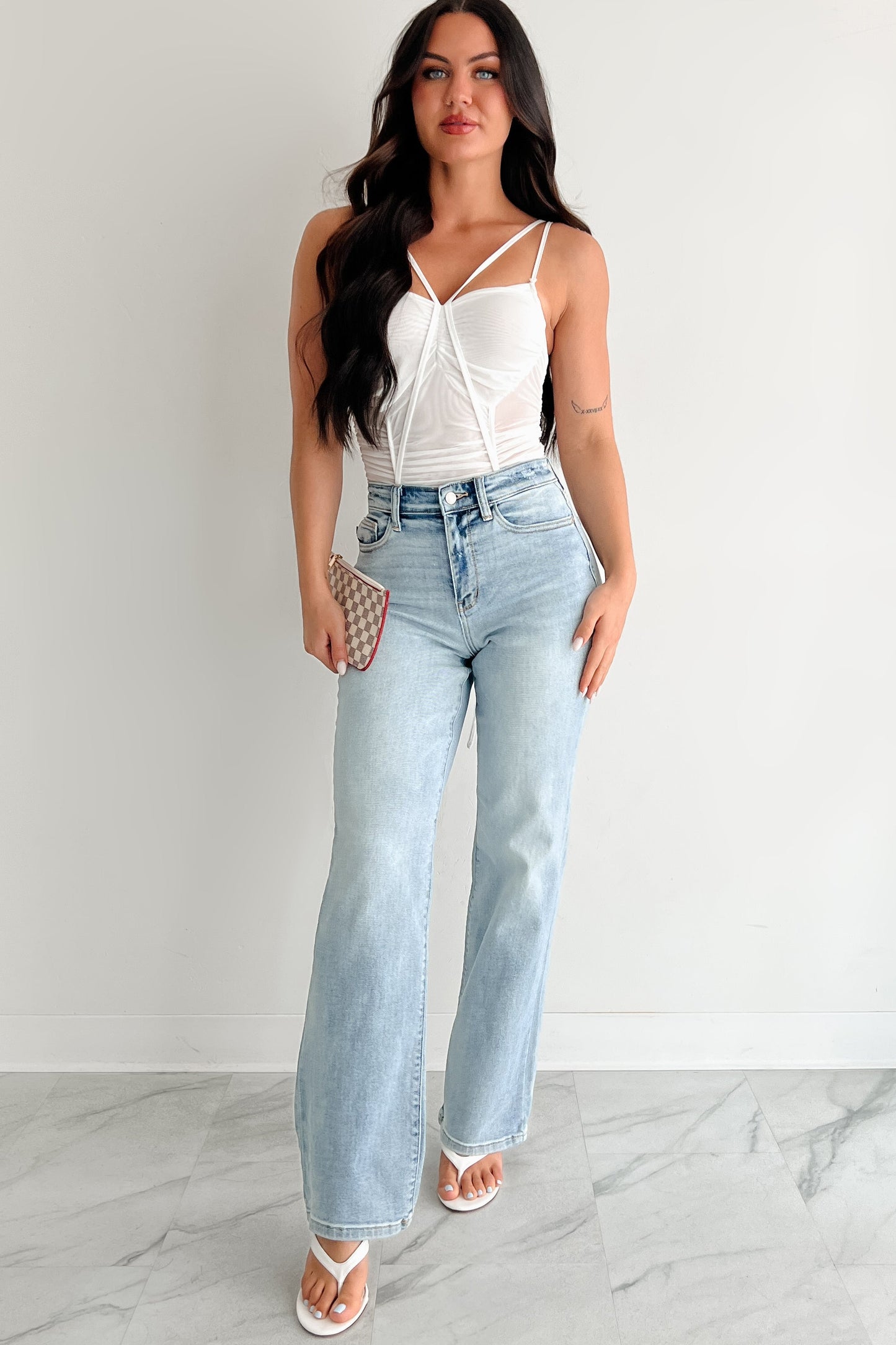 Wild & Weightless Ruched Mesh Bodysuit (White)