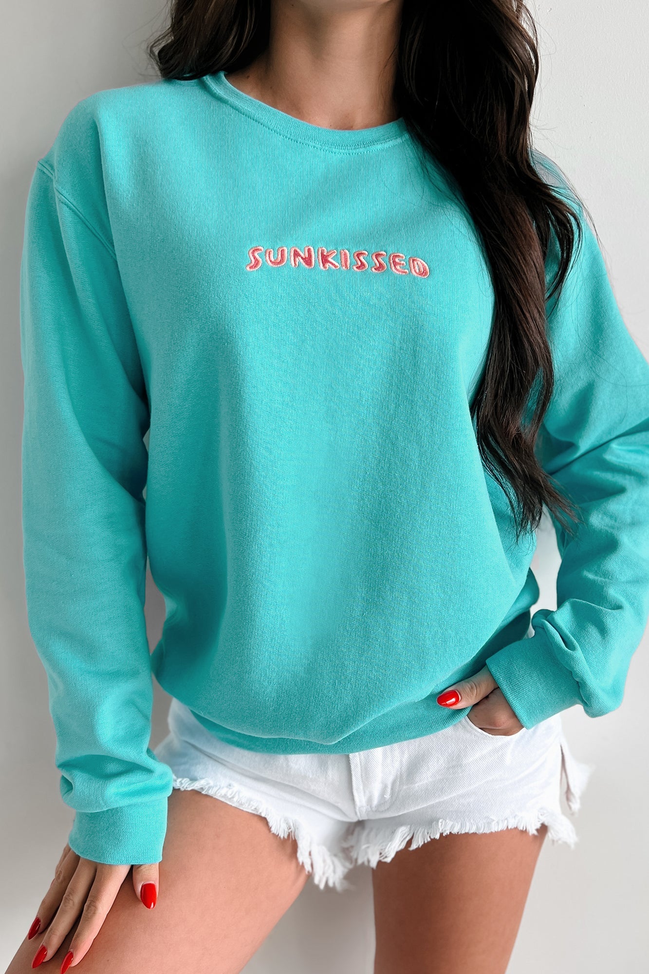 Suitably Sunkissed Embroidered Sweatshirt (Teal)