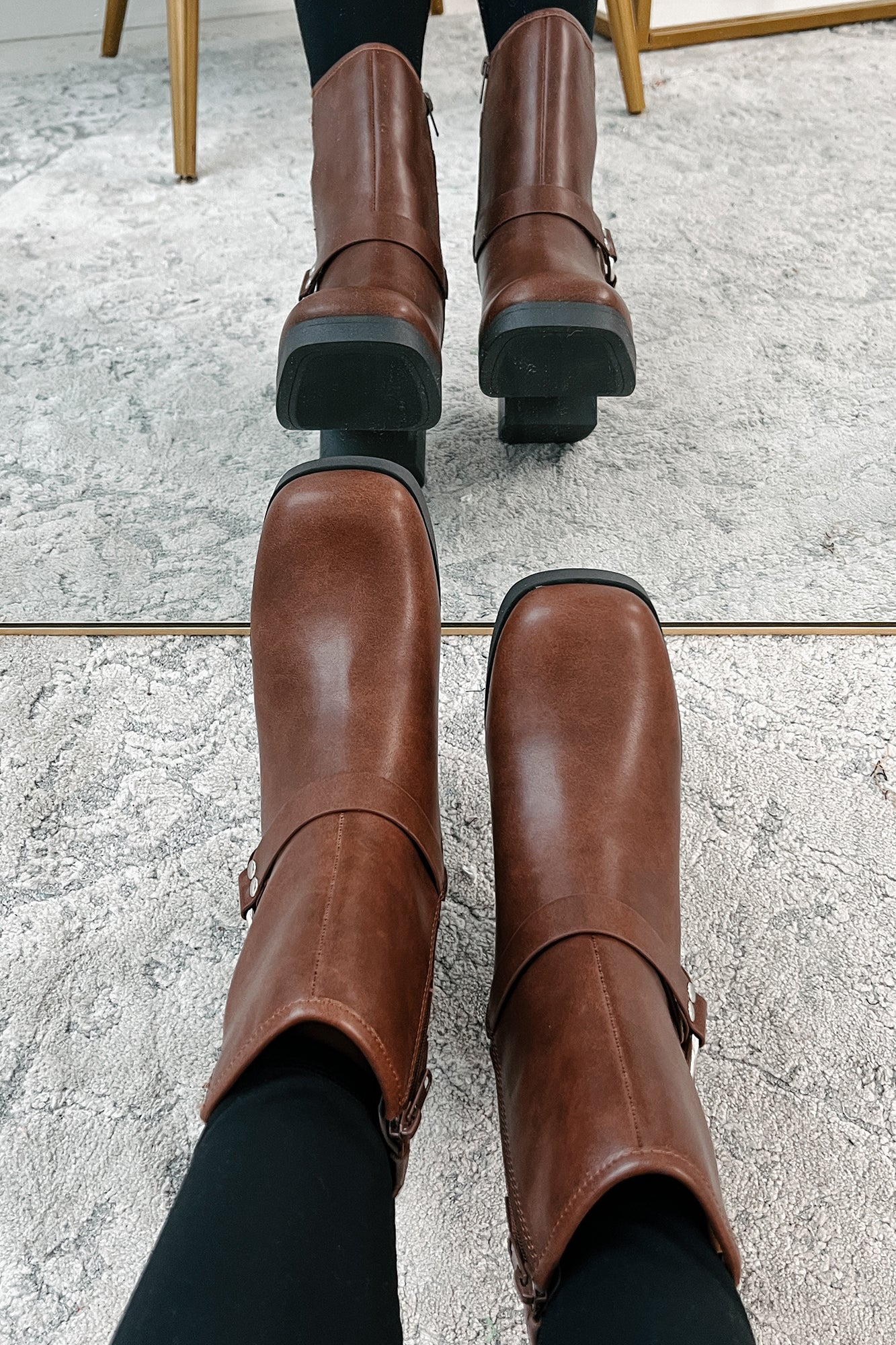 Tough As Nails Buckle Strap Chunky Biker Booties (Brown)