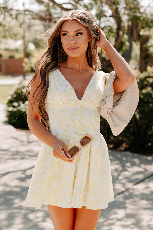 Stop & Bloom Sleeveless Floral Mini Dress (Yellow)