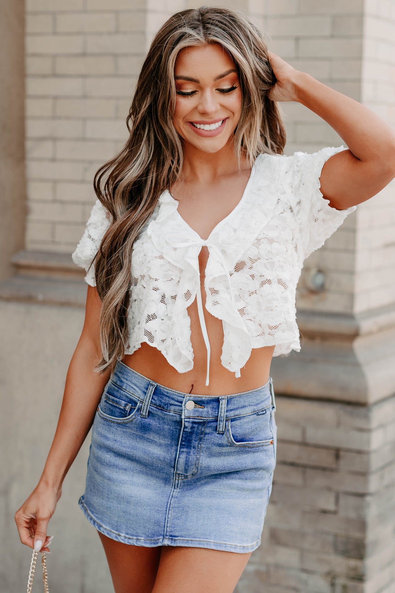 Sunkissed Crush Puff Sleeve Lace Blouse (White)