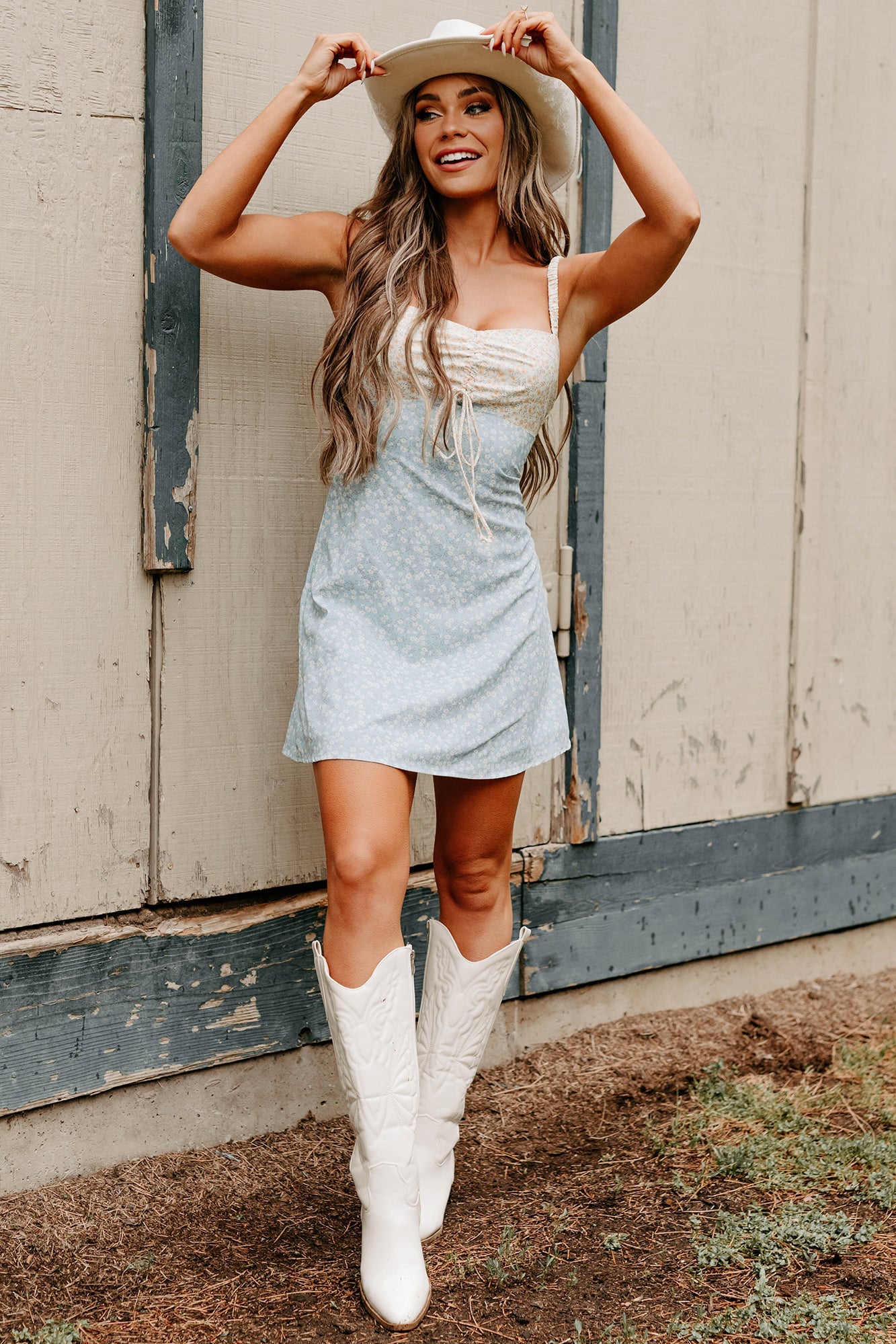 Sunny Side Up Sleeveless Floral Mini Dress (Blue)