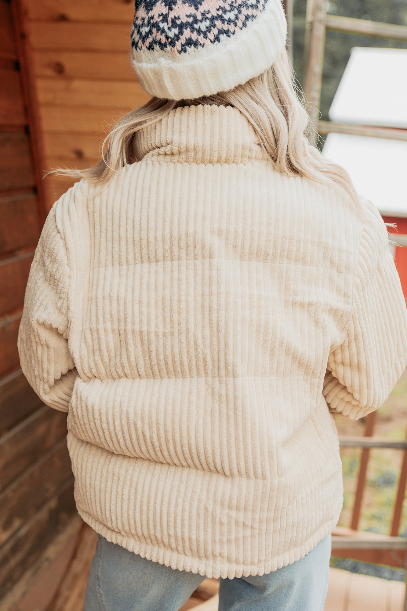 Purely Casual Corduroy Puffer Jacket (Cream)