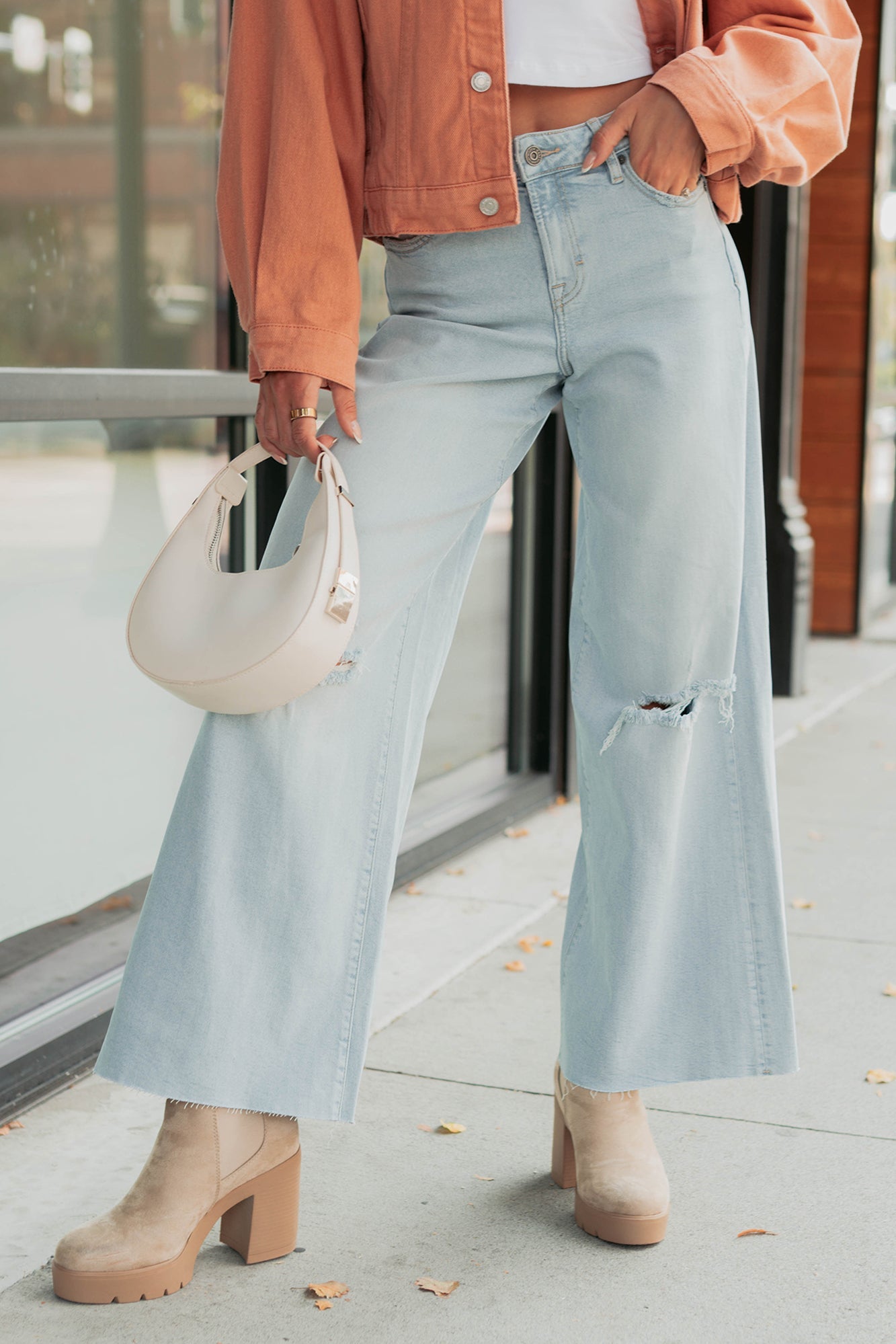 Vivienne Wide Leg Ripped Hidden Jeans (Light)