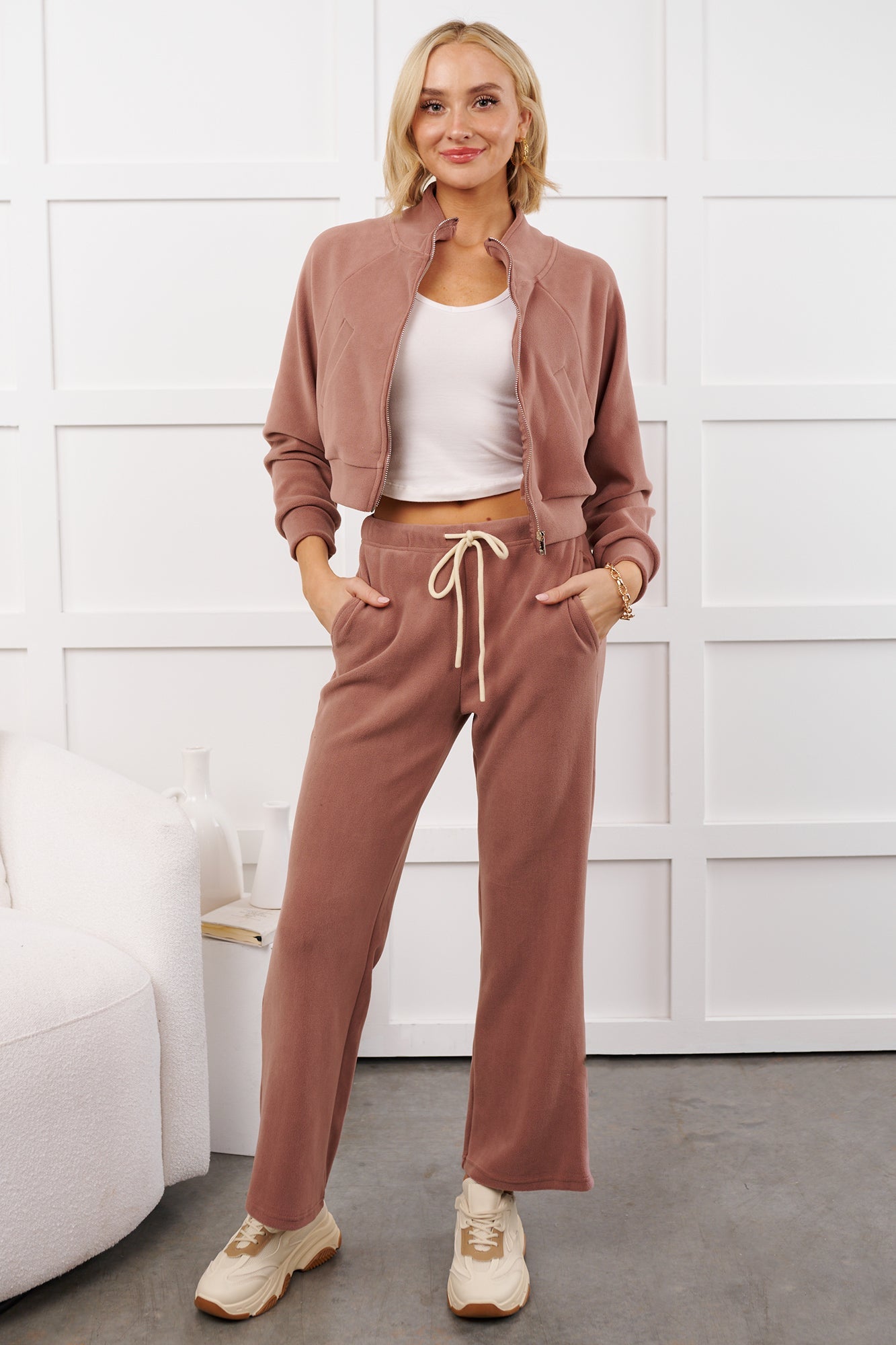 Retro Refresh Hooded Fleece Track Jacket (Wood Rose)