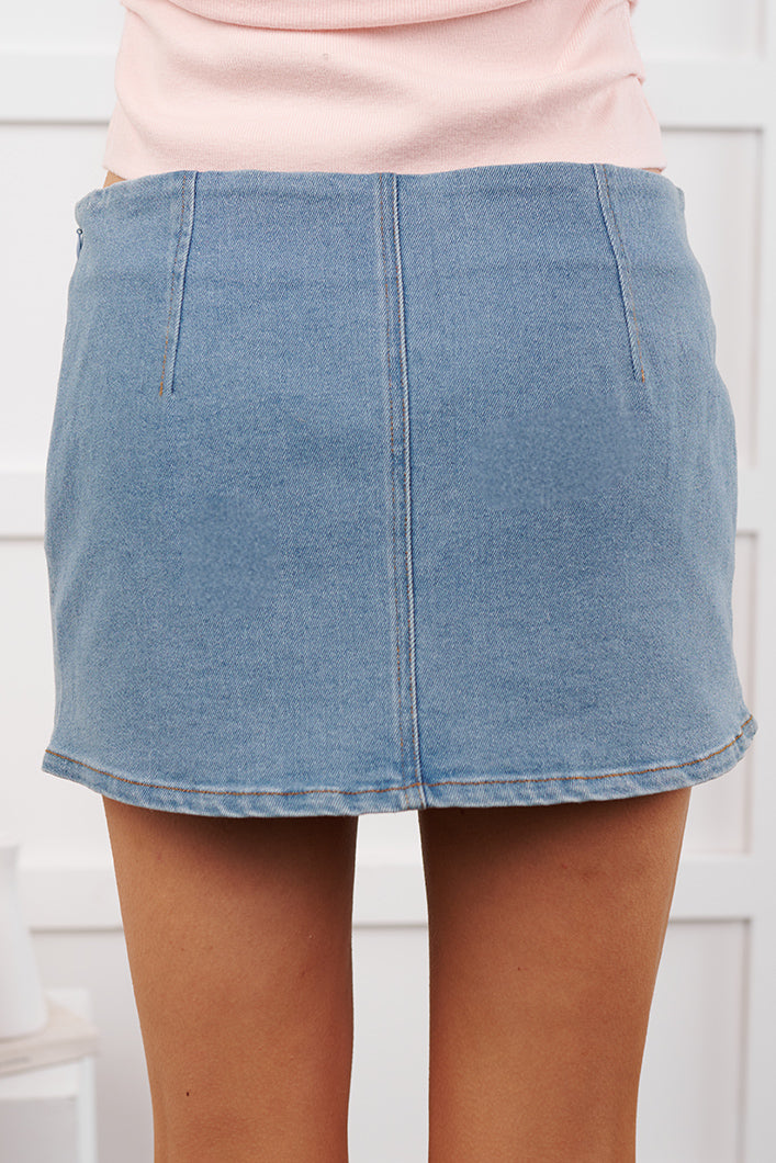 Sweet Feelings Denim Mini Skirt (Light Denim)