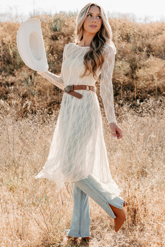 Spirit Dances Sheer Lace Midi Layering Dress (Ecru)