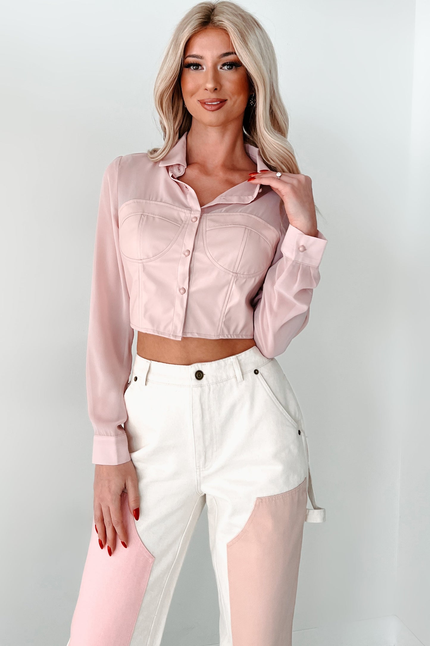 Sheer Passion Faux Leather Blouse (Pink)