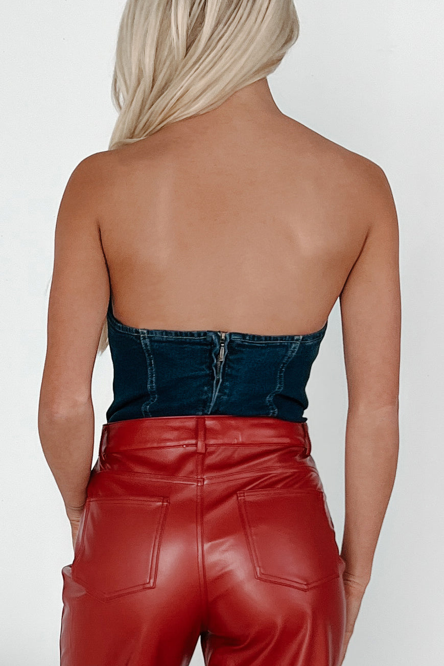 Queen Of Confidence Denim Corset Top (Dark Denim)