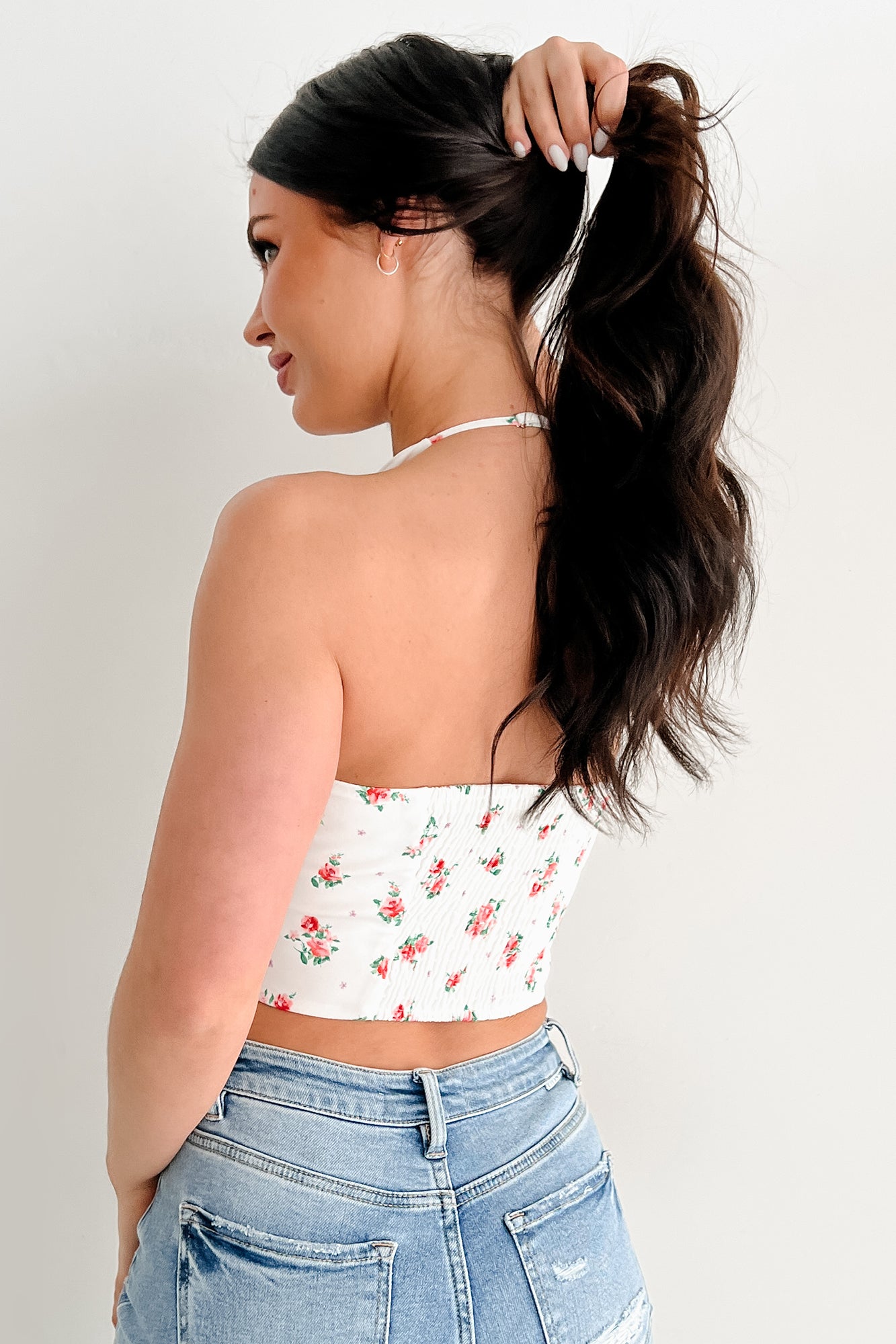 Sweet Tease Floral Halter Top (Off White)
