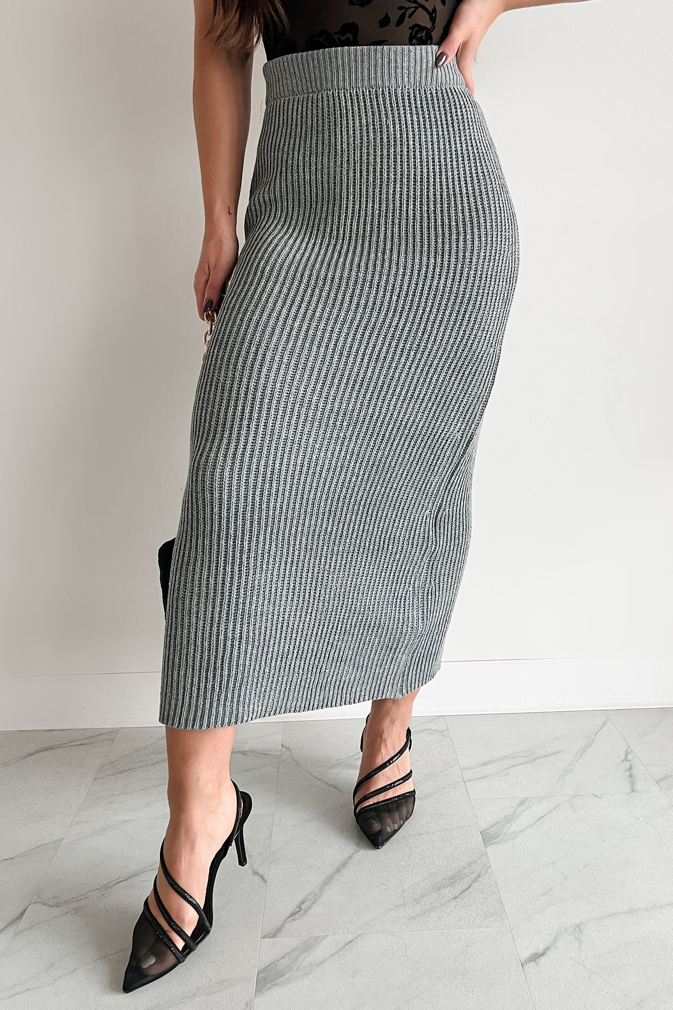 Wish I Could Sweater Knit Long Skirt (Heather Grey)
