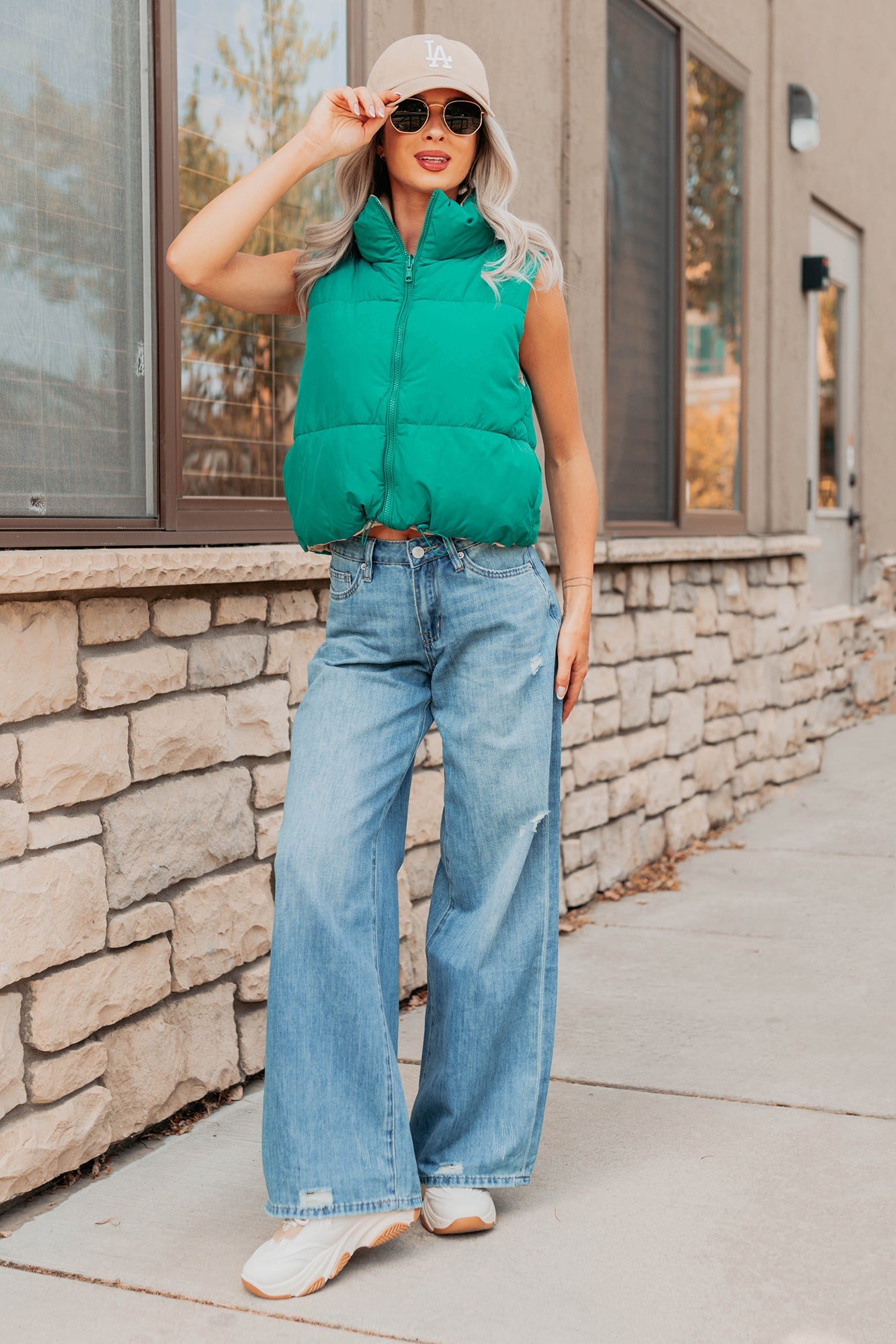 On The Reverse Side Reversible Puffer Vest (Green/Beige)