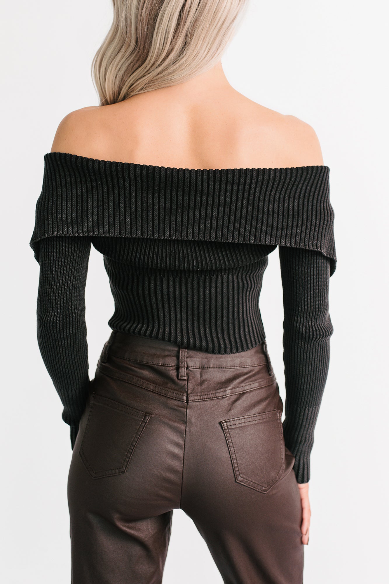 Sweet Spell Off The Shoulder Zip-Up Sweater (Black)