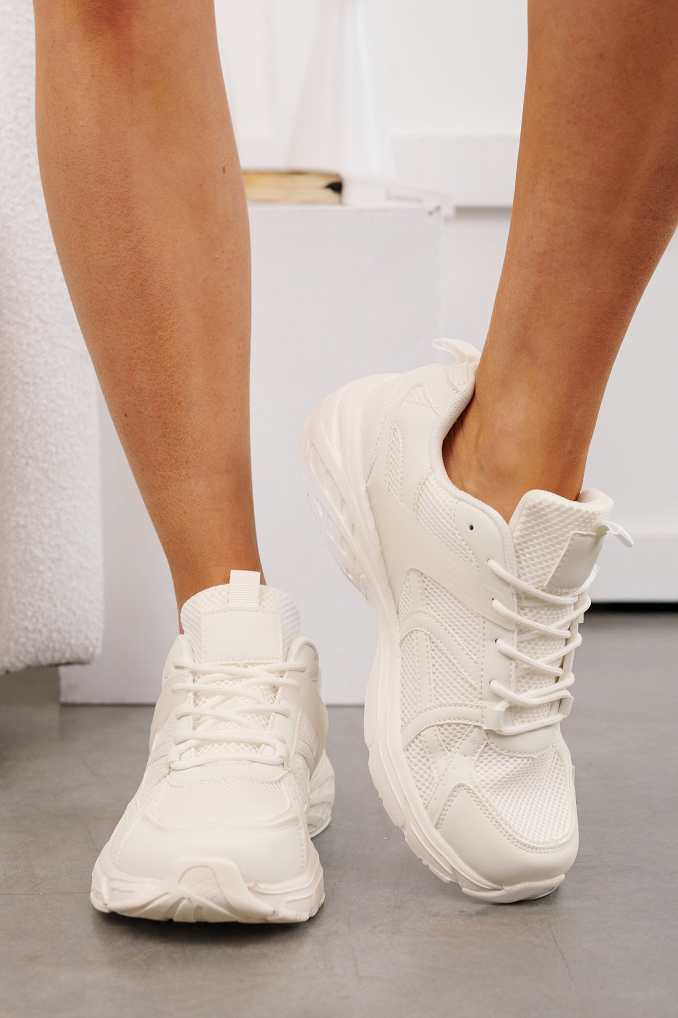 Set The Pace Lace-Up Chunky Sneakers (White)