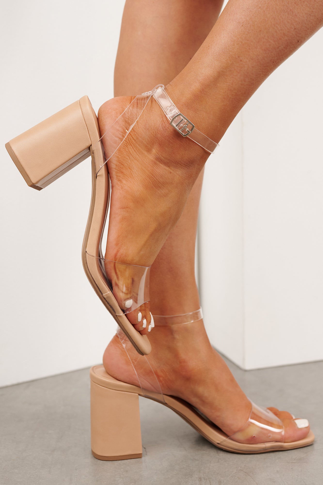 Soft Girl Staple Ankle Strap Block Heels (Clear)