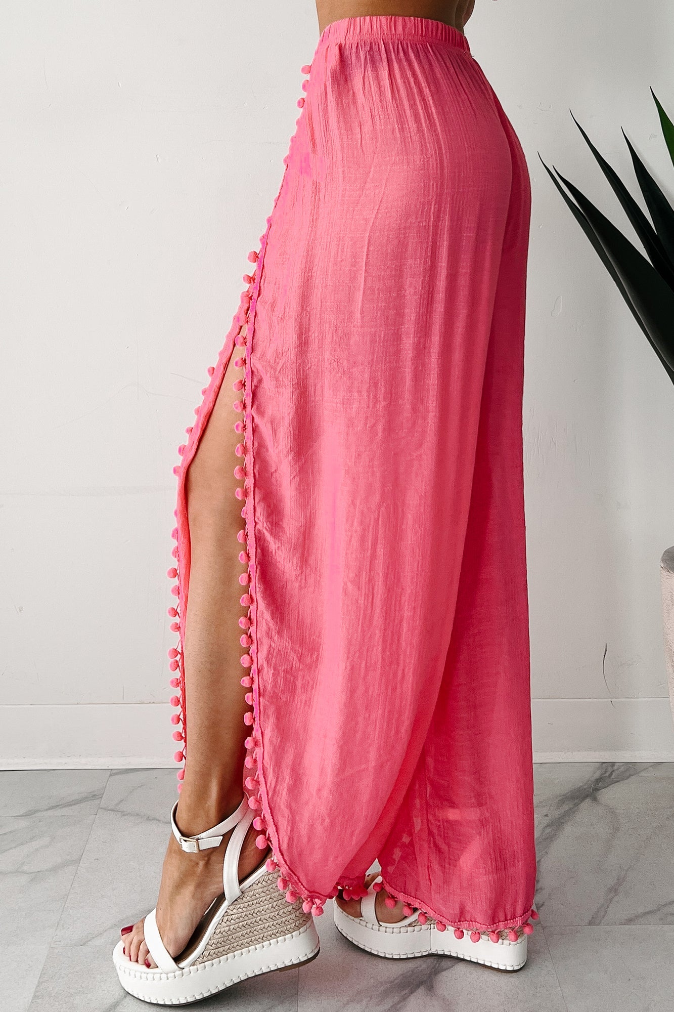 Summer Kisses Flowy Tulip Hem Pants (Hot Pink)