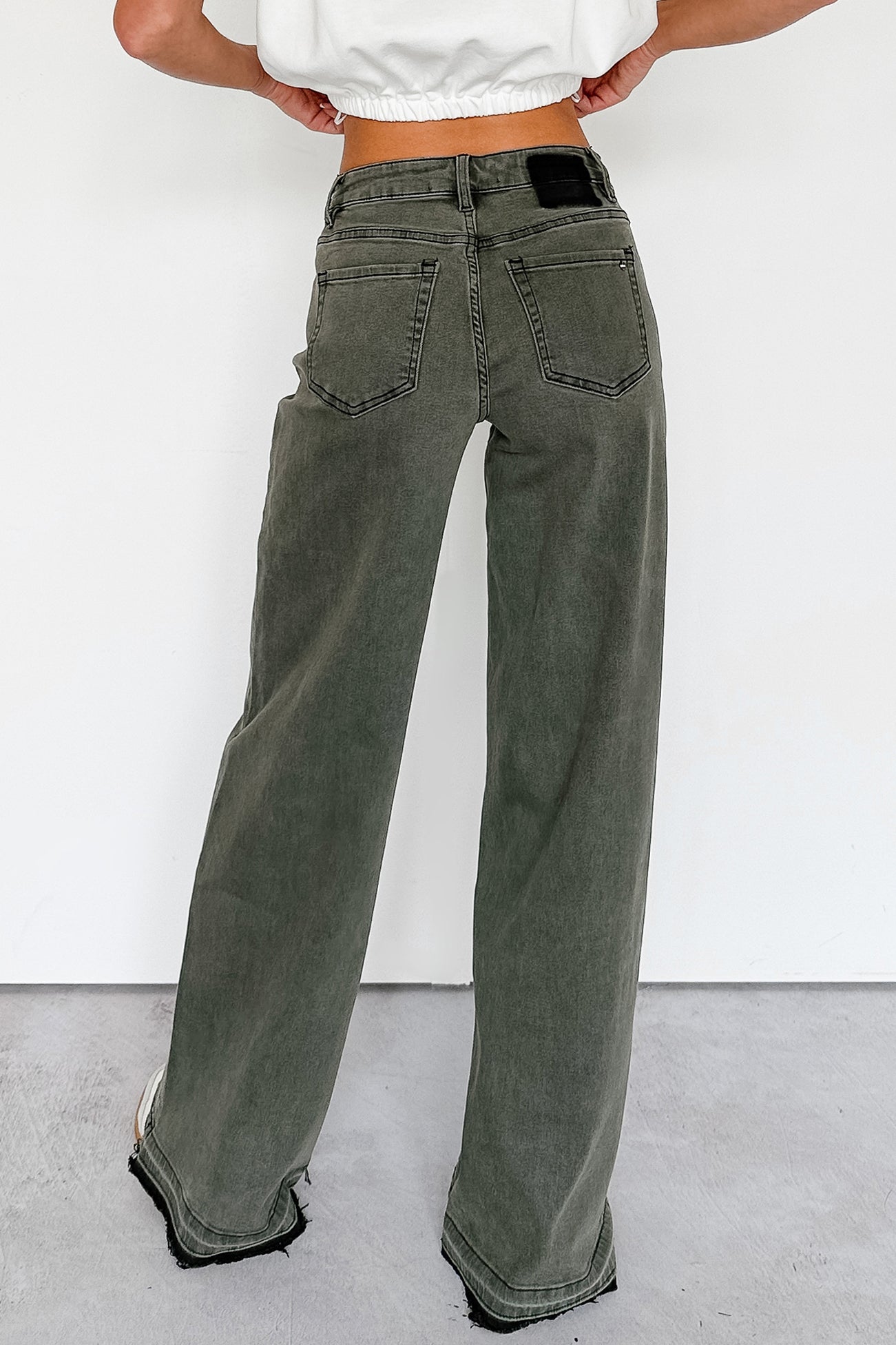 Valencia High Rise Wide Leg Mica Denim Jeans (Dark Green)