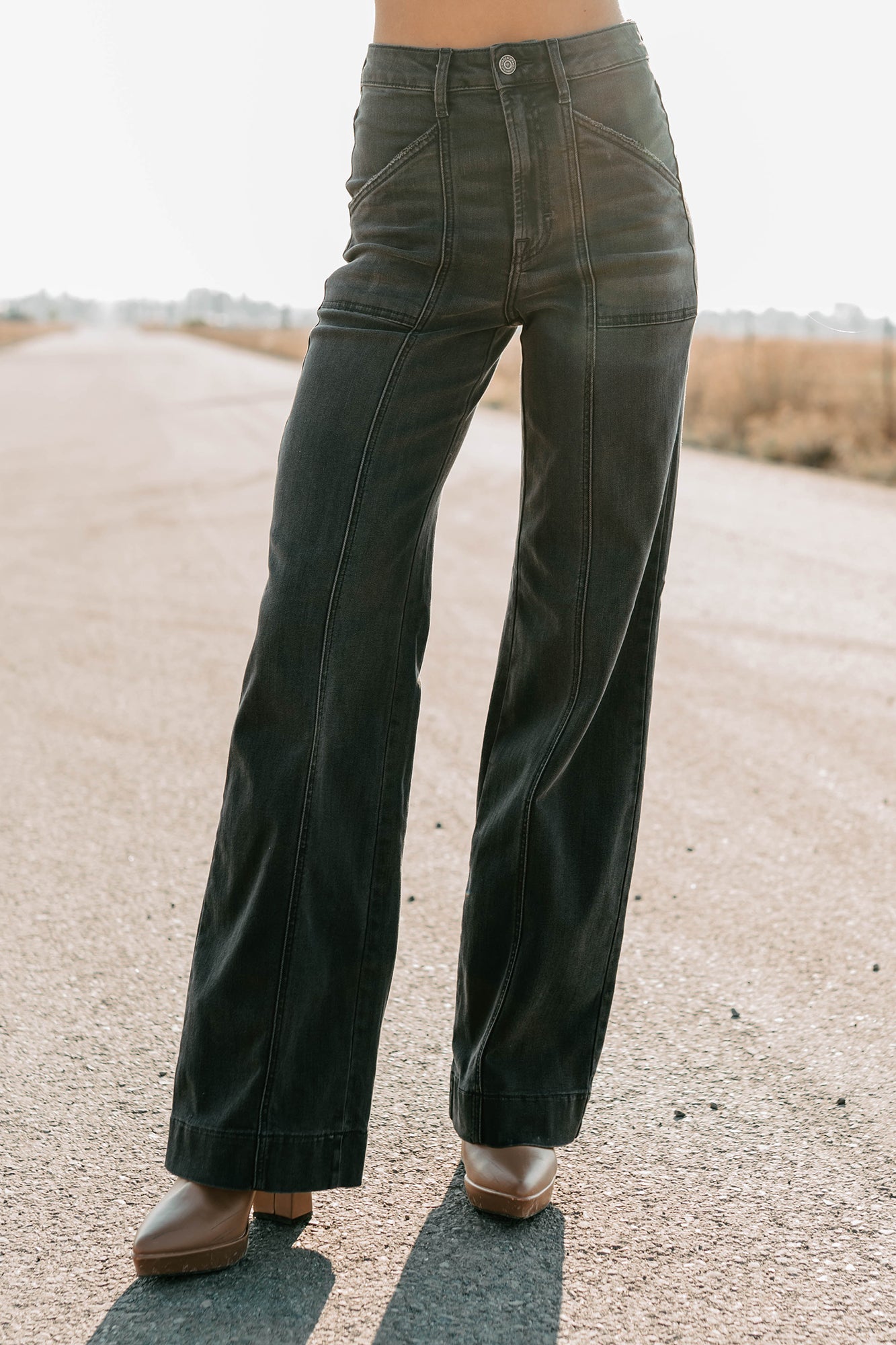 Louis High Rise Flare Hidden Jeans (Charcoal)