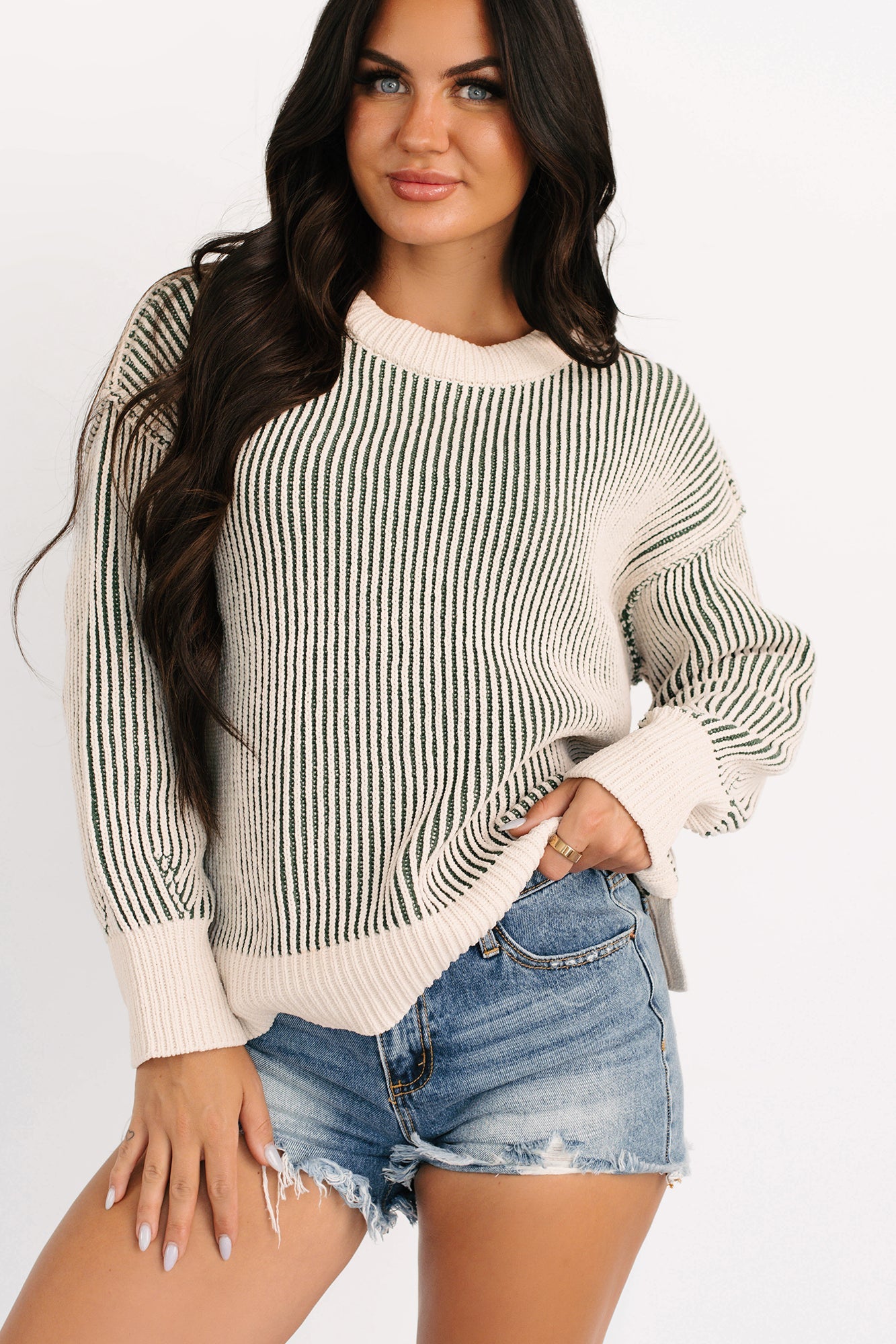 Snug Haven Two Tone Zenana Sweater (Dark Green)