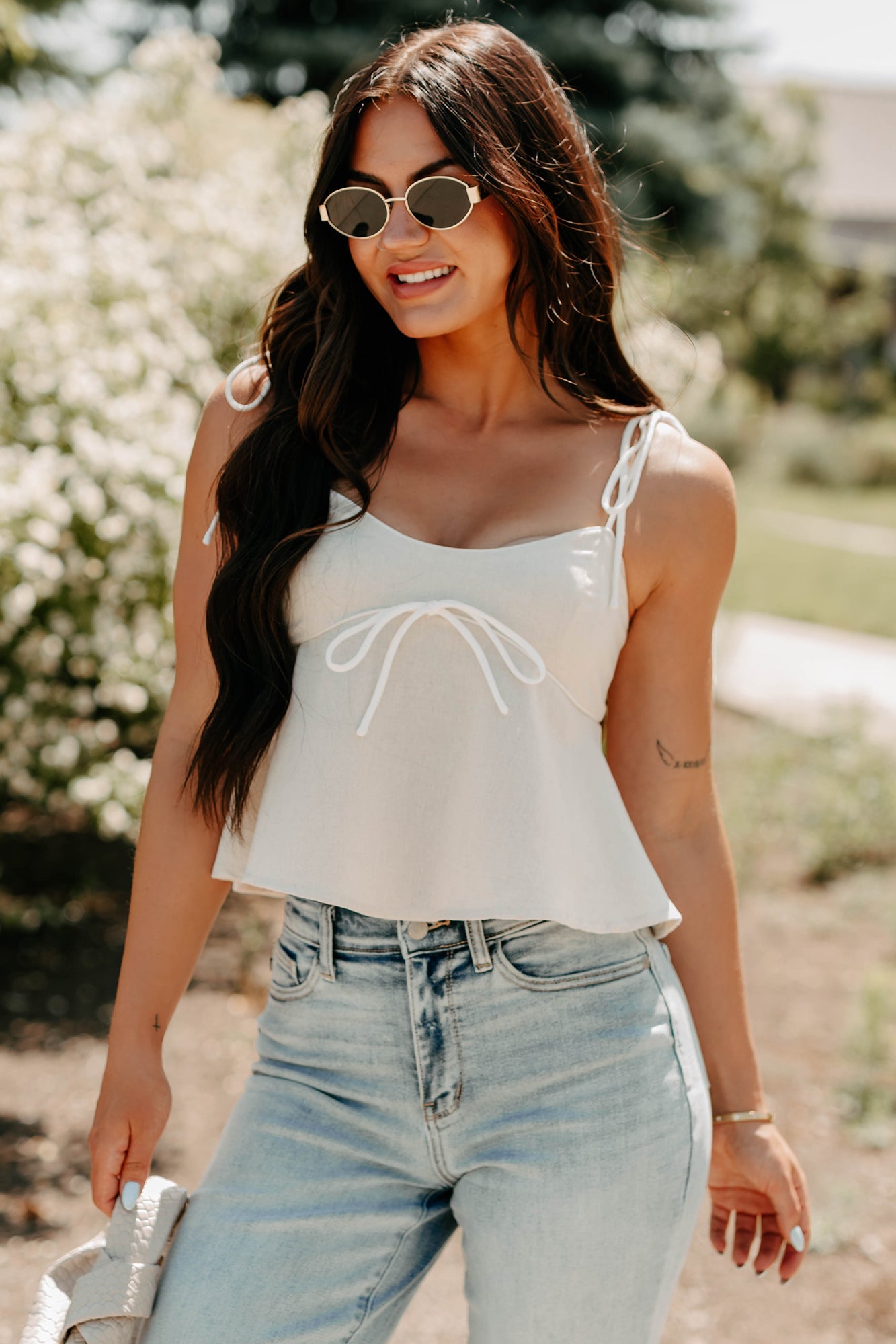 The Air I Breathe Linen Shoulder Tie Tank Top (Natural)