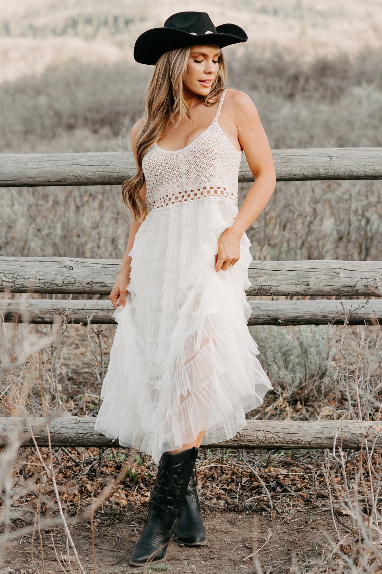 Sunlit Serenity Crochet Ruffle POL Dress (Natural)